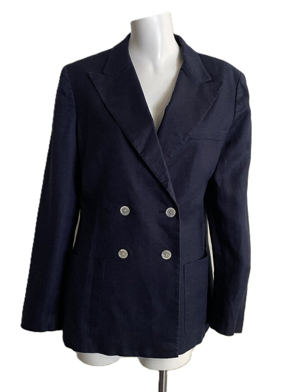 Lauren Ralph Lauren Blazer Womens 10 Navy Blue 100% Linen Double Breasted Lined